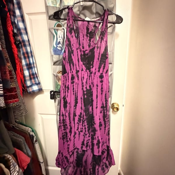 Xhilaration Dress Size XL Purple Black Tie-Dye Hi-Low Racerback
