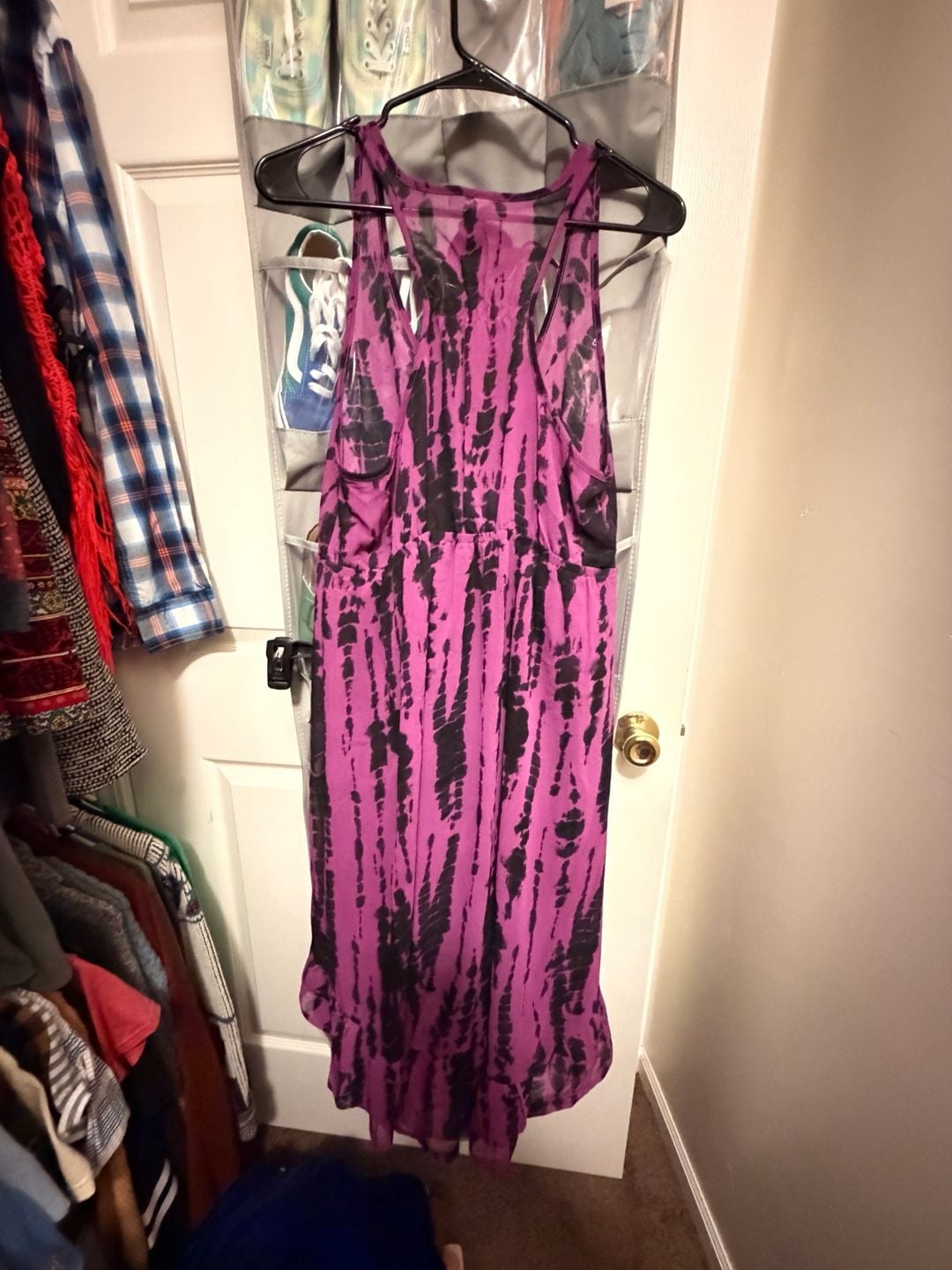 Xhilaration Dress Size XL Purple Black Tie-Dye Hi-Low Racerback 3