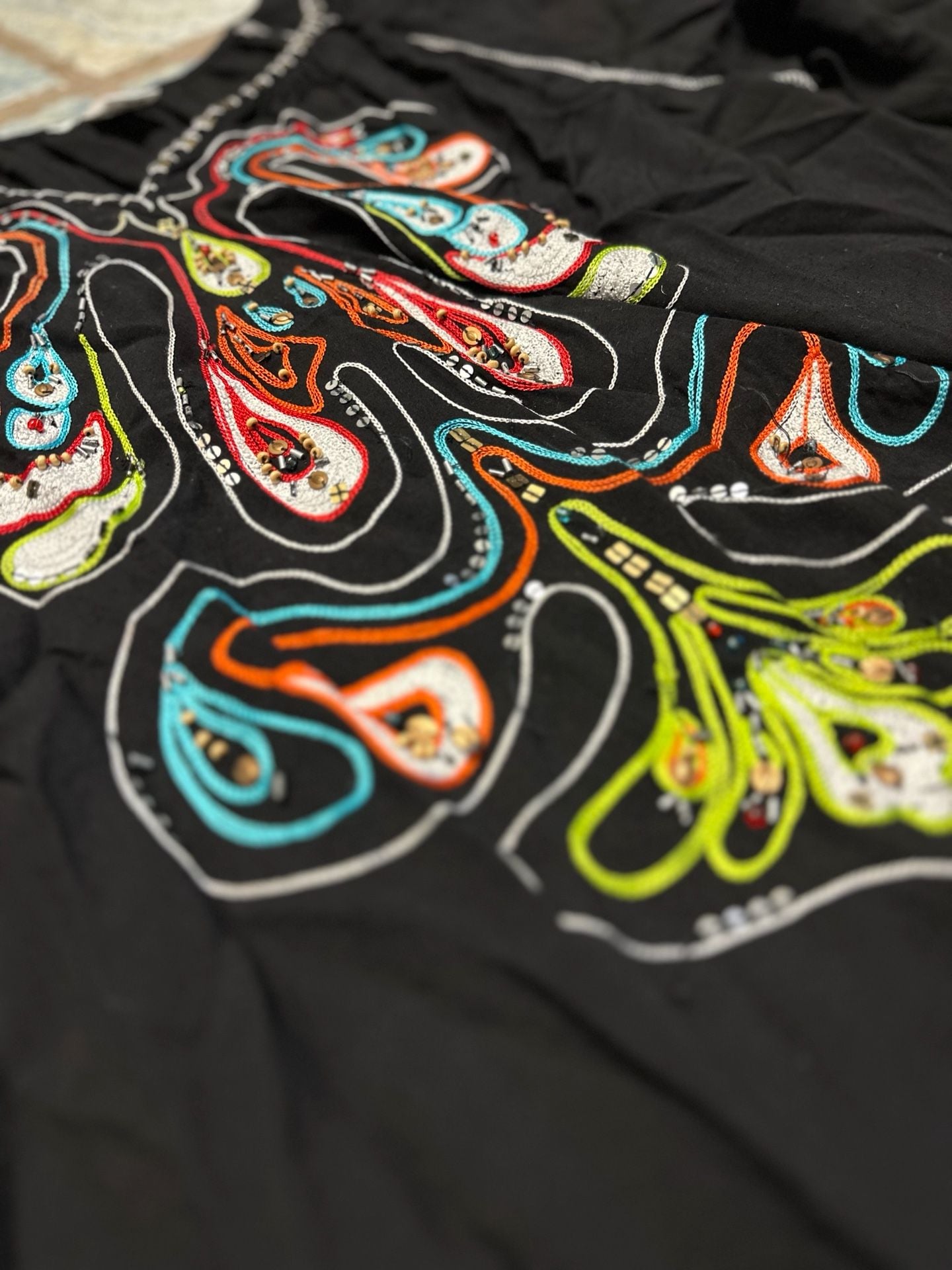 Krista Lee Embroidered Blouse Size XL Black Bohemian Peasant Top 3