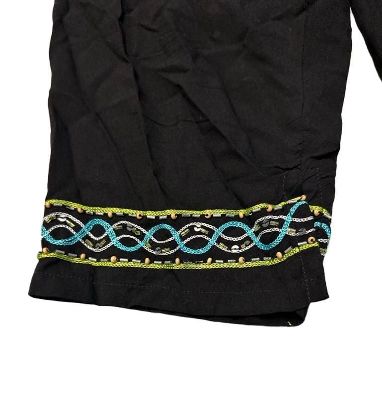 Krista Lee Embroidered Blouse Size XL Black Bohemian Peasant Top 4