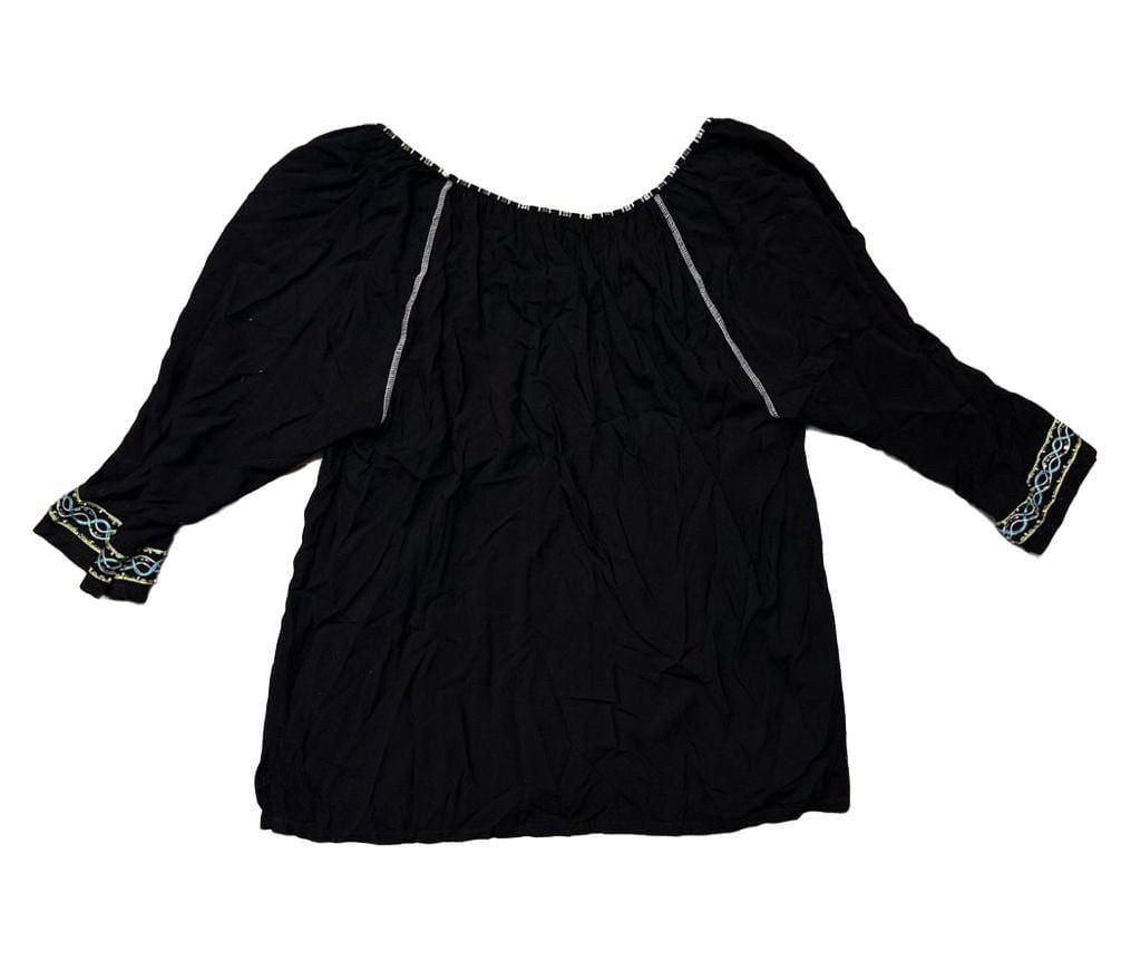 Krista Lee Embroidered Blouse Size XL Black Bohemian Peasant Top 6