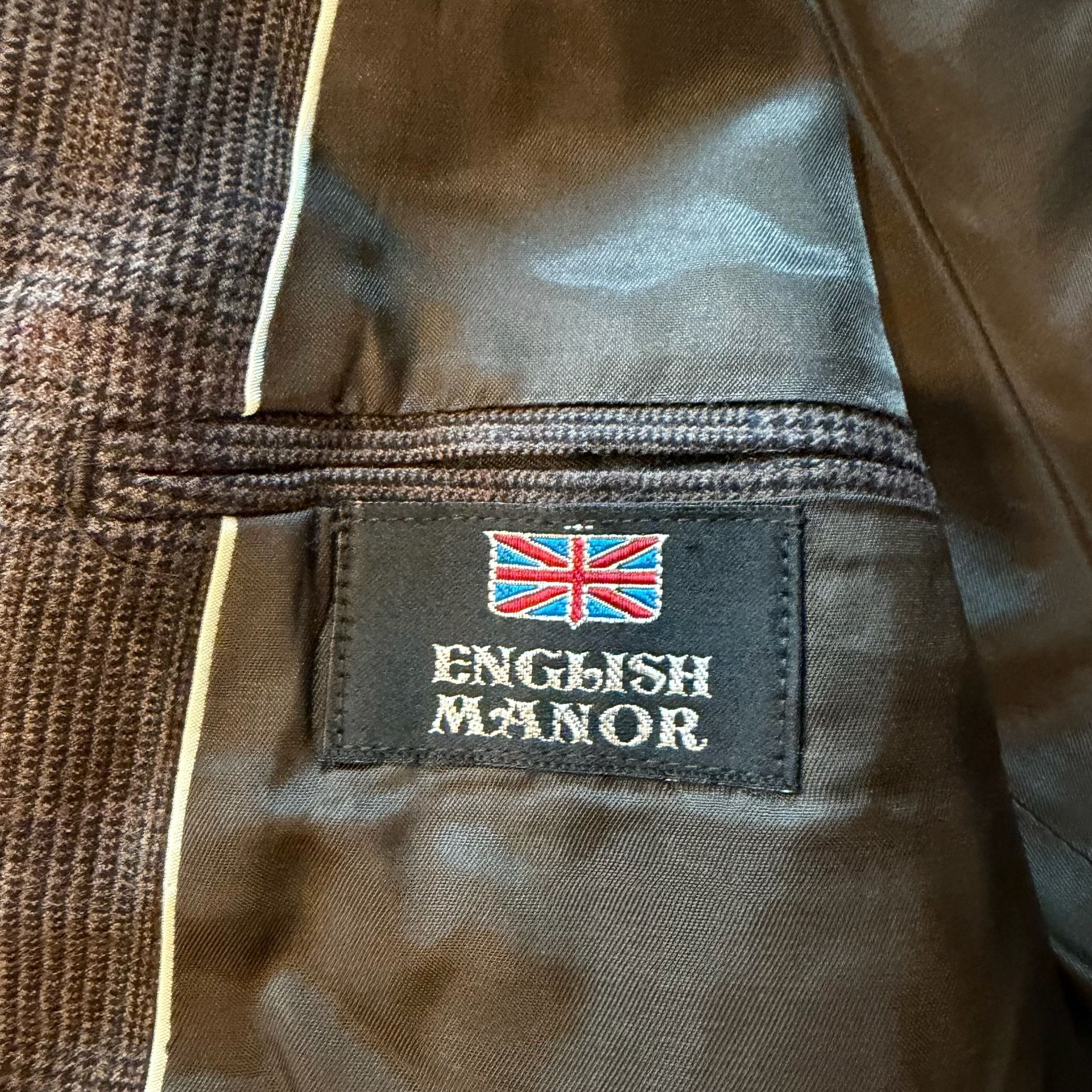 English Manor Suit Jacket and Pants Brown Plaid Pure Wool 46R 7
