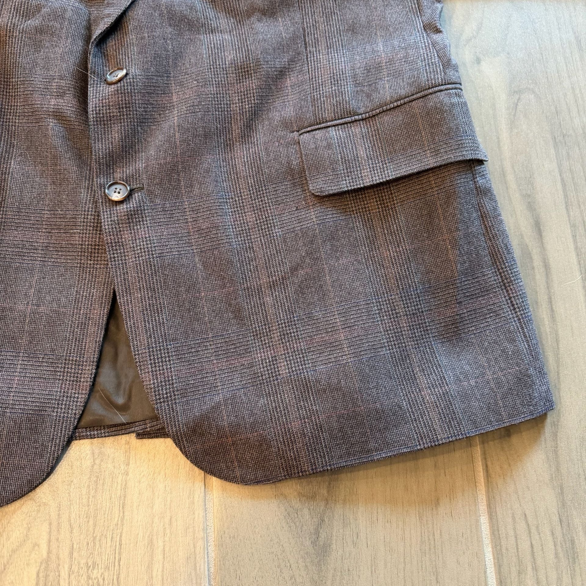 English Manor Suit Jacket and Pants Brown Plaid Pure Wool 46R 8