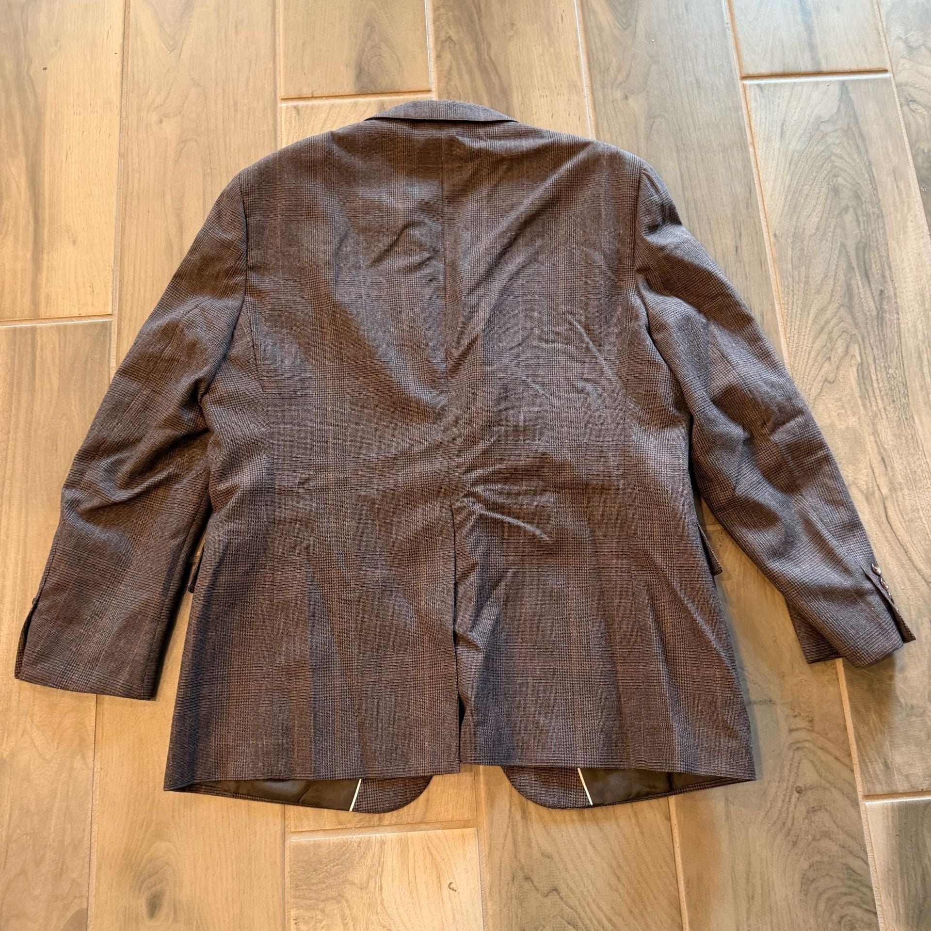 English Manor Suit Jacket and Pants Brown Plaid Pure Wool 46R 12