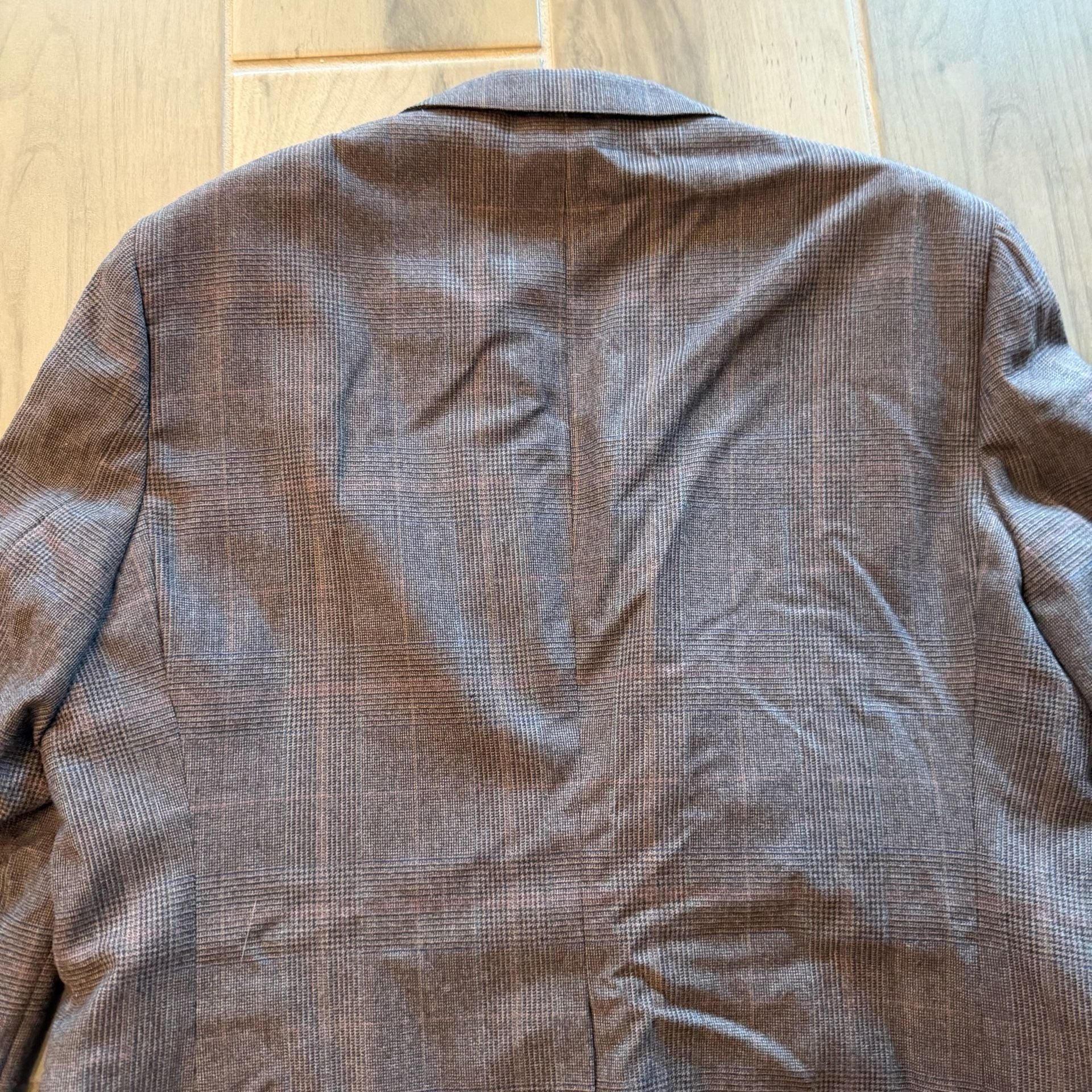 English Manor Suit Jacket and Pants Brown Plaid Pure Wool 46R 13