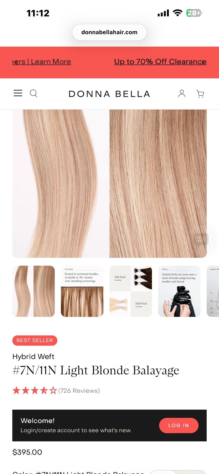 Donna Bella Hybrid Weft Extensions 7N & 11N Light Blonde Balayage 1
