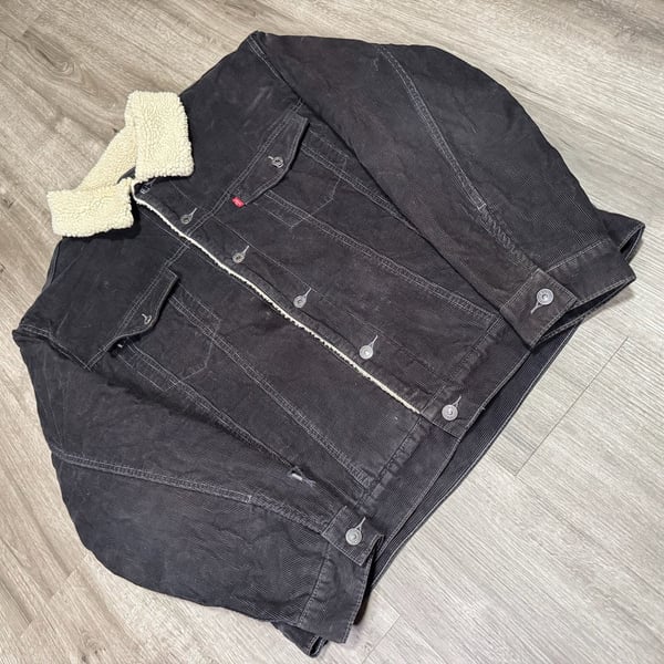 Vintage Y2K Levi’s 70520 Black Corduroy Sherpa Trucker Jacket XL

