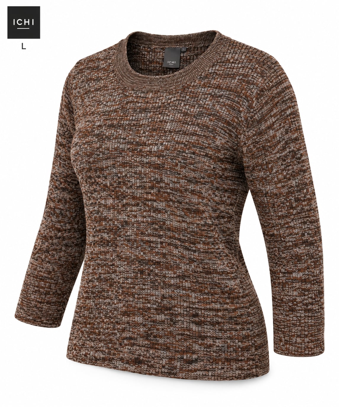 ICHI Open Knit Jumper Size L Brown Mélange Pullover Sweater 3