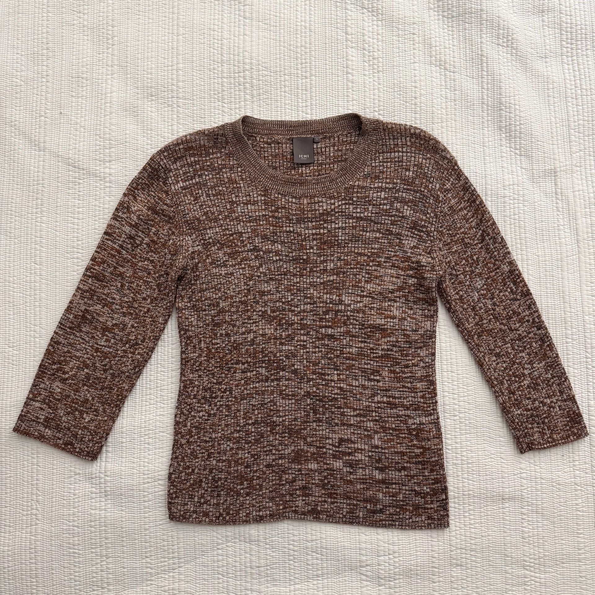 ICHI Open Knit Jumper Size L Brown Mélange Pullover Sweater 5