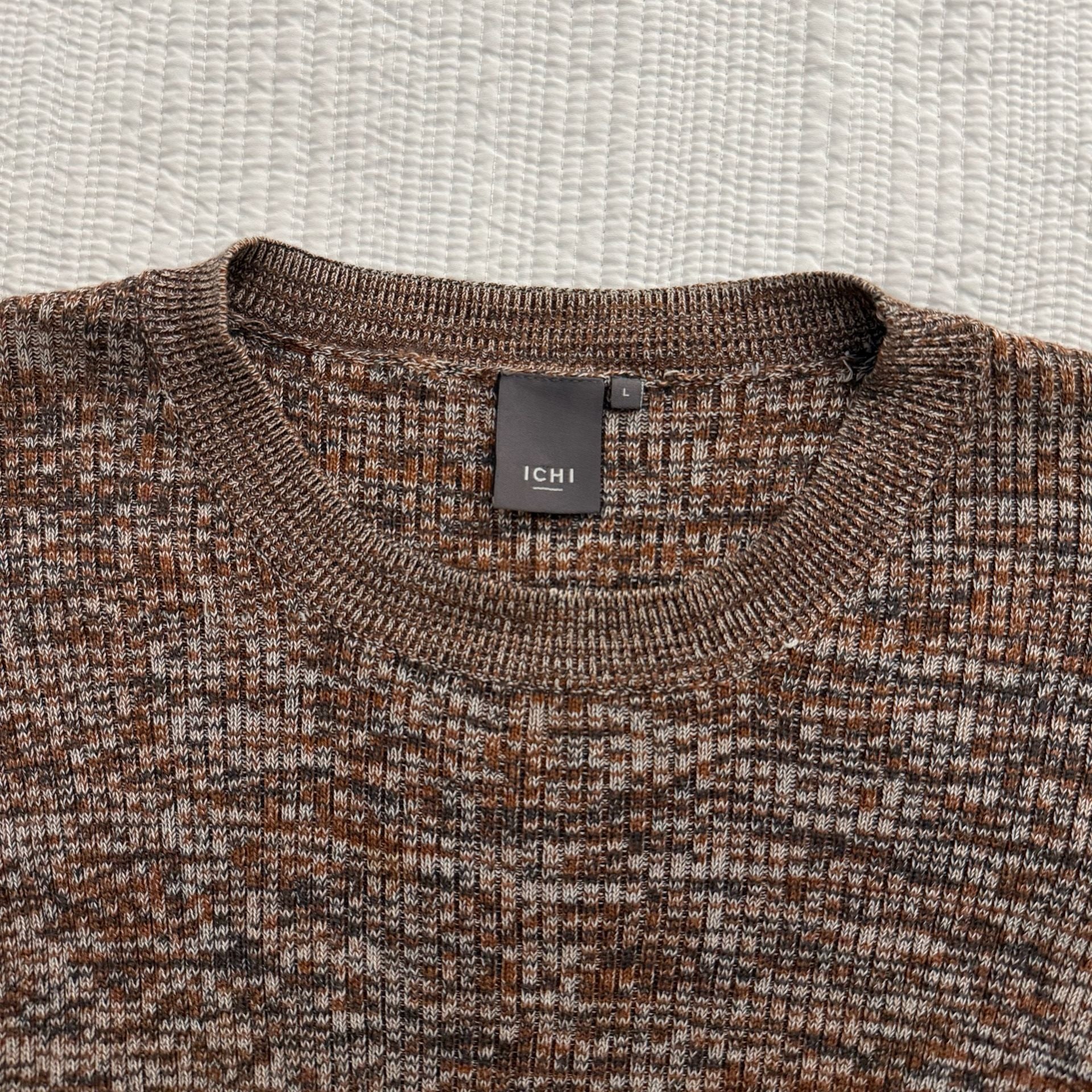 ICHI Open Knit Jumper Size L Brown Mélange Pullover Sweater 6