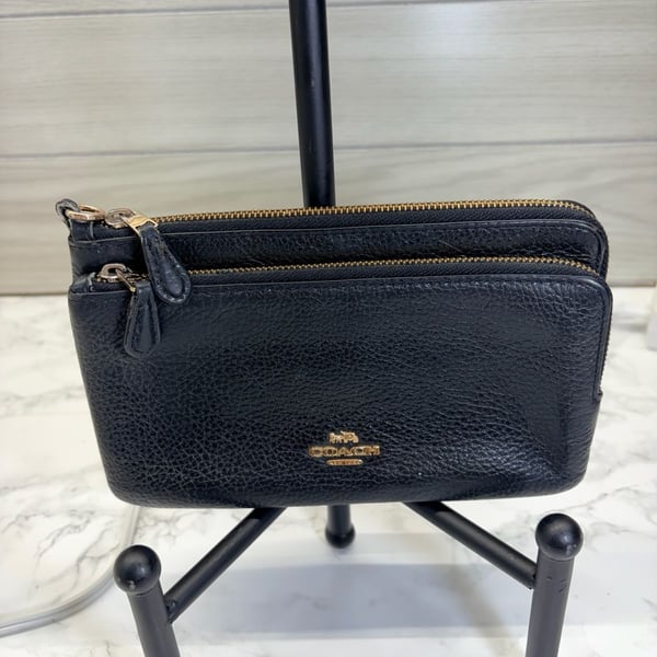 Coach Double Zip Wallet Wristlet Black Leather
