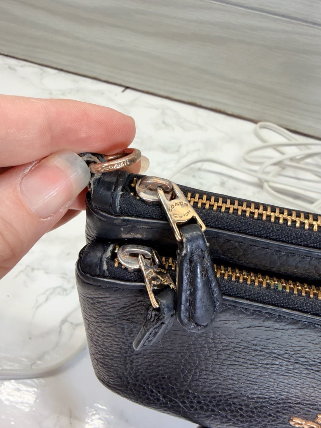 Coach Double Zip Wallet Wristlet Black Leather 4