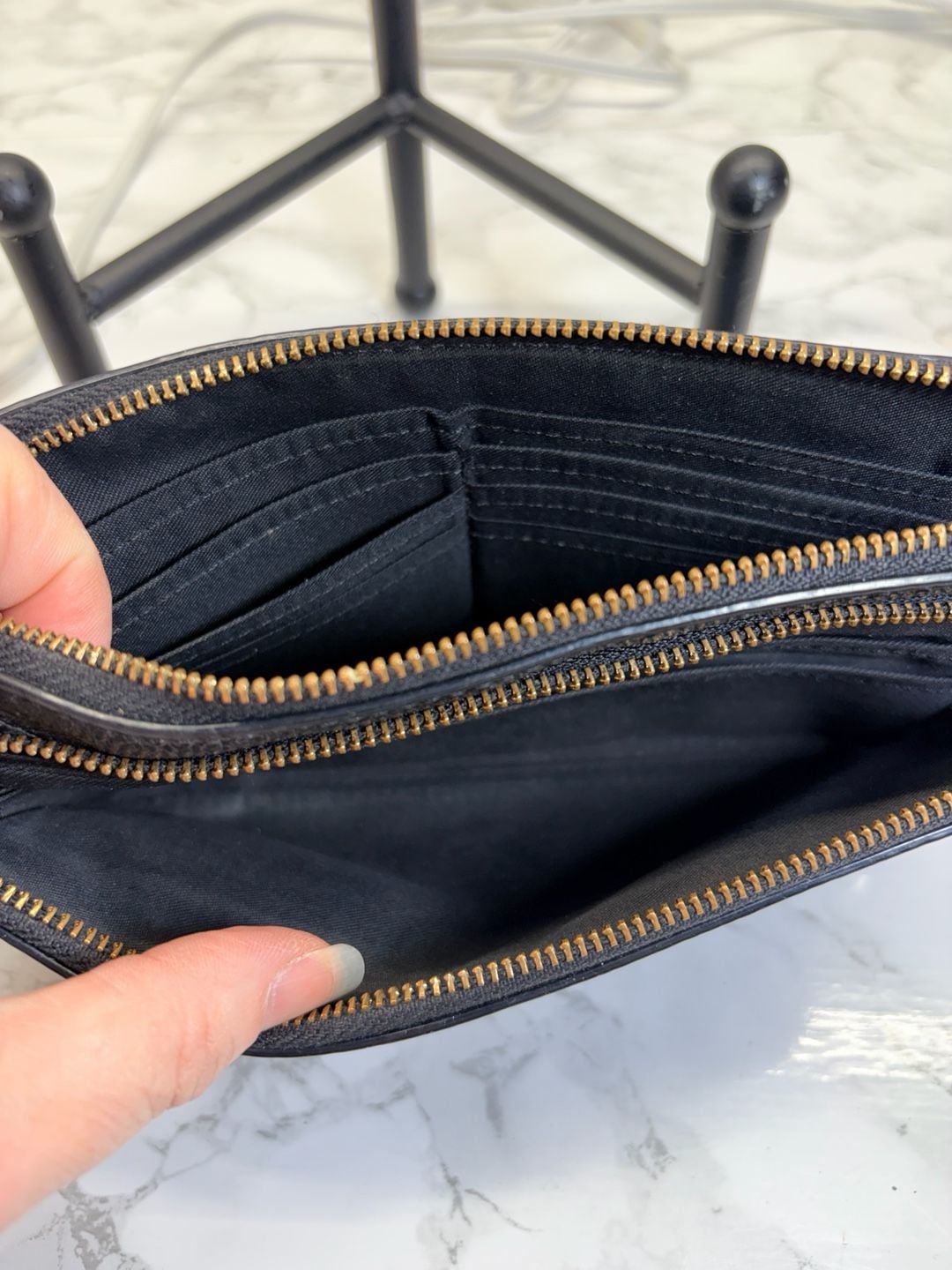 Coach Double Zip Wallet Wristlet Black Leather 6