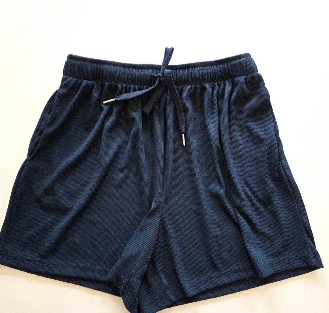 PrettyGarden Loungewear Set Size S Navy Ribbed Short Sleeve Henley Shorts 2