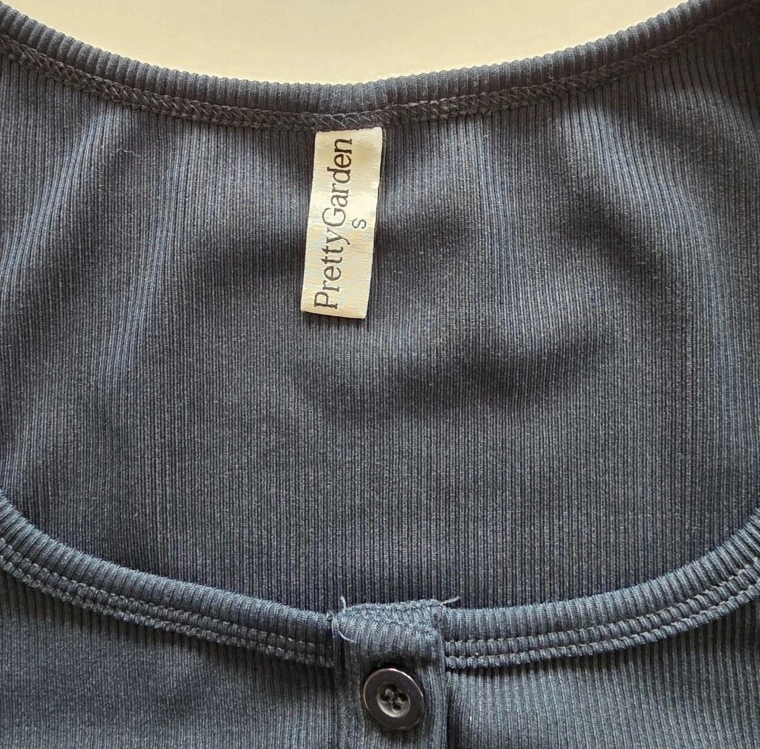 PrettyGarden Loungewear Set Size S Navy Ribbed Short Sleeve Henley Shorts 4