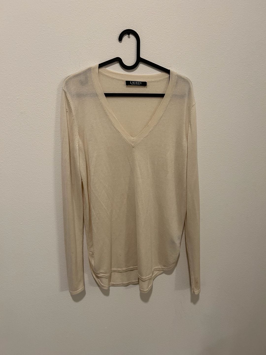 Lauren Ralph Lauren V-Neck Sweater Ivory Modal Silk Blend 2