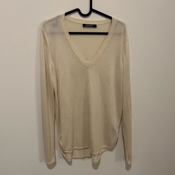 Lauren Ralph Lauren V-Neck Sweater Ivory Modal Silk Blend