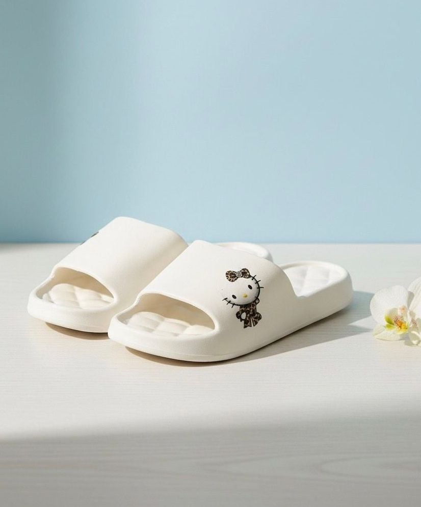 Sanrio Hello Kitty Leopard Print Slides Cream White 5
