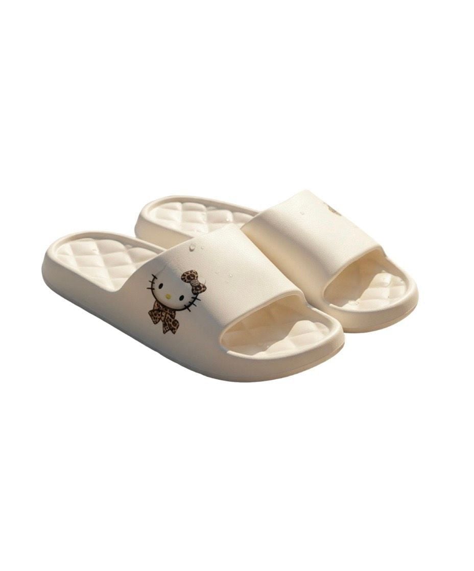 Sanrio Hello Kitty Leopard Print Slides Cream White 2