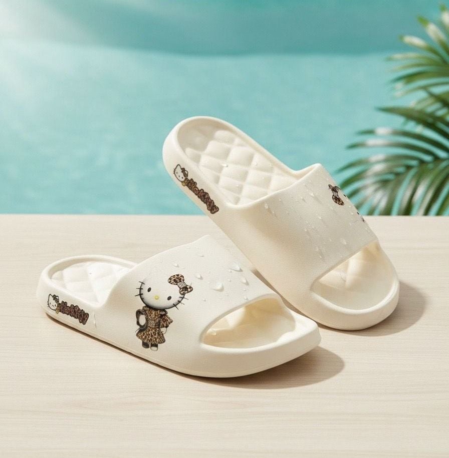 Sanrio Hello Kitty Leopard Print Slides Cream White 4