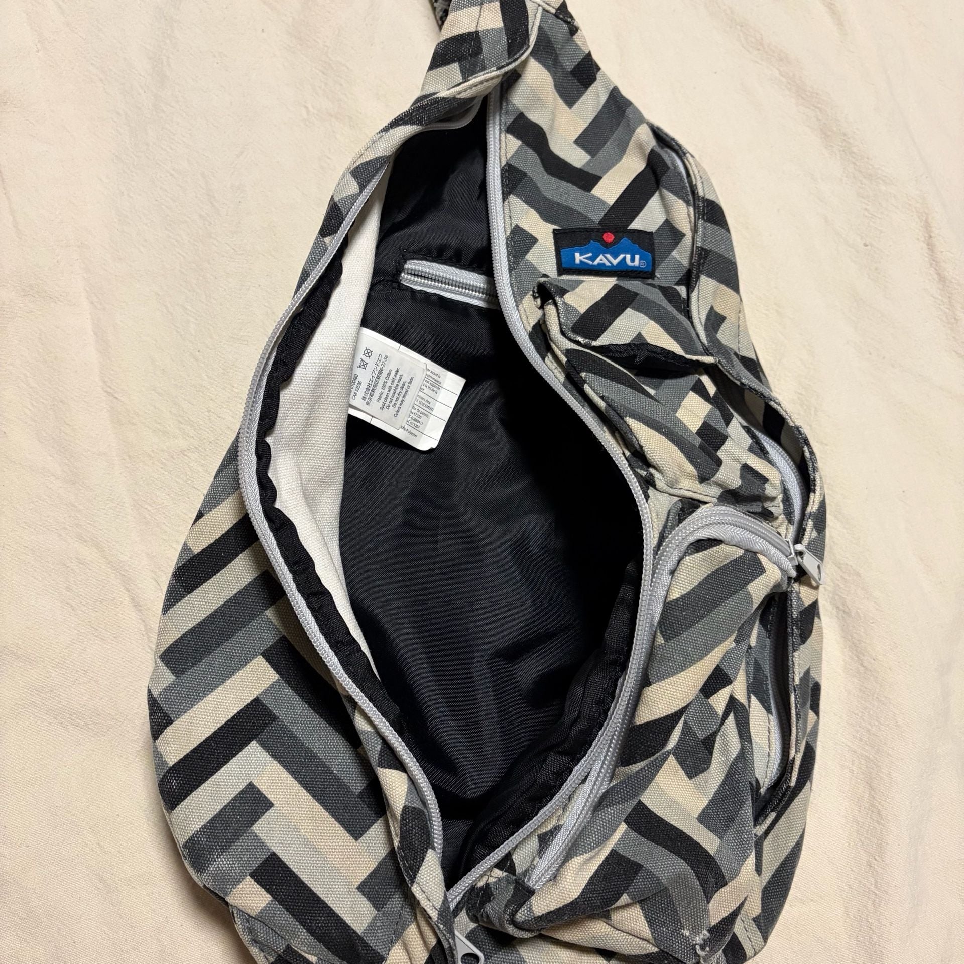 KAVU Rope Bag Crossbody Sling Stone Parquet Black Grey Cream 8
