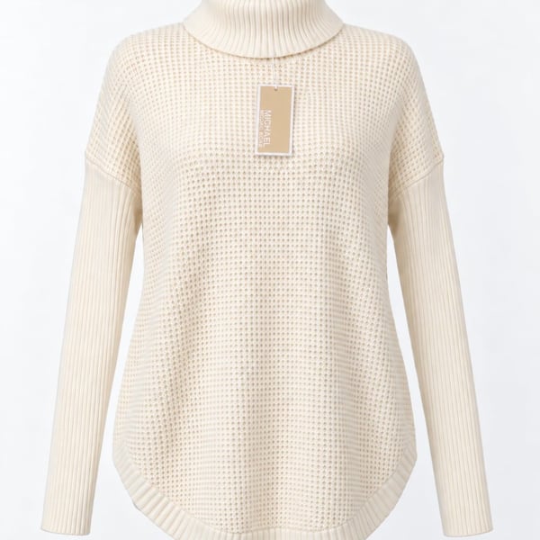 Michael Kors Cream Waffle Knit Turtleneck Tunic Sweater Size M NWT MSRP 150