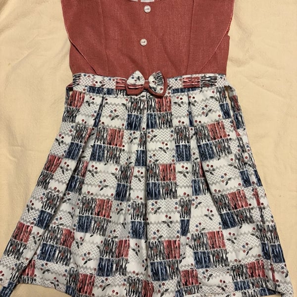 ZULAK Girls Dress Size 24 Red Blue Patchwork Cherry Print