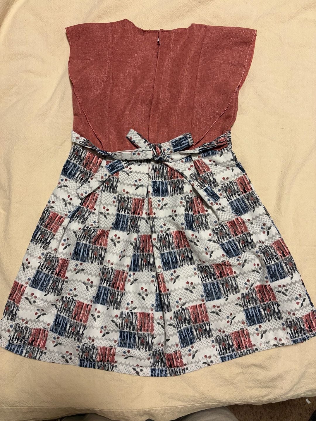 ZULAK Girls Dress Size 24 Red Blue Patchwork Cherry Print 3