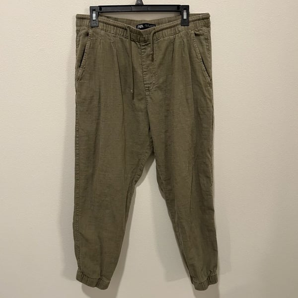 Zara Jogger Pants Size L Olive Green Drawstring Cuffed Casual