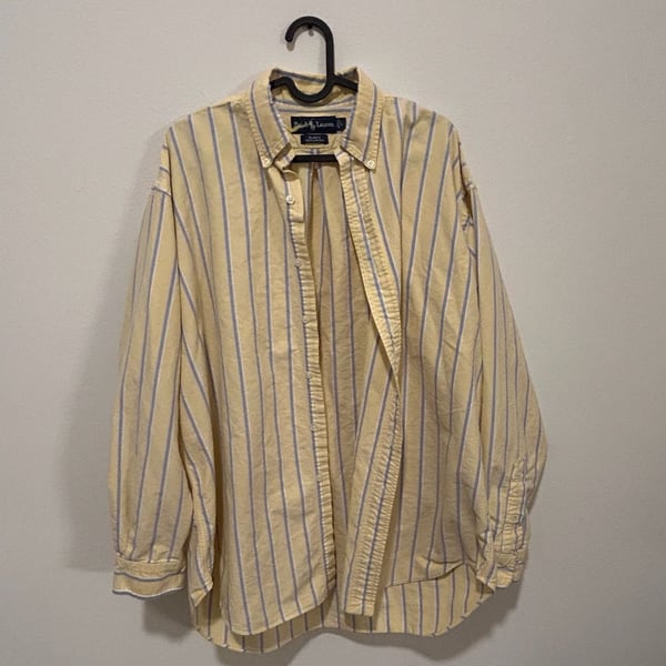 Ralph Lauren Blake Long Sleeve Shirt Size L Yellow Blue Striped Cotton