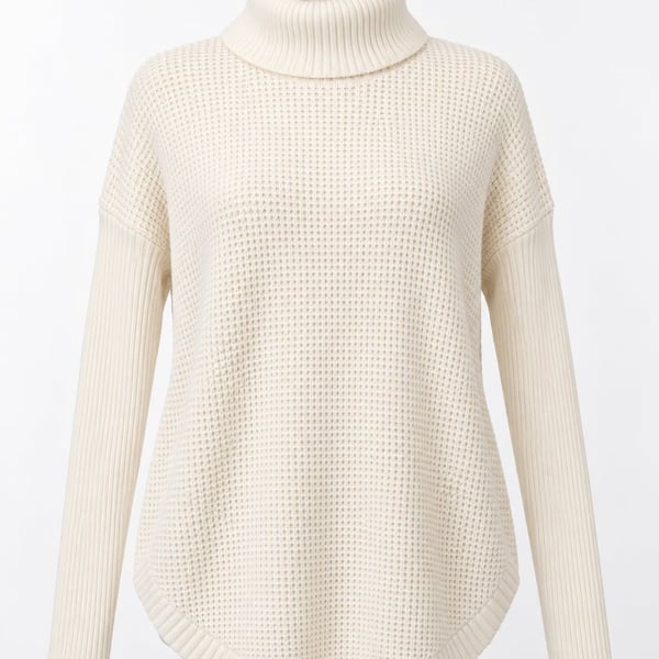 Michael Kors Cream Waffle Knit Turtleneck Tunic Sweater Size M NWOT
