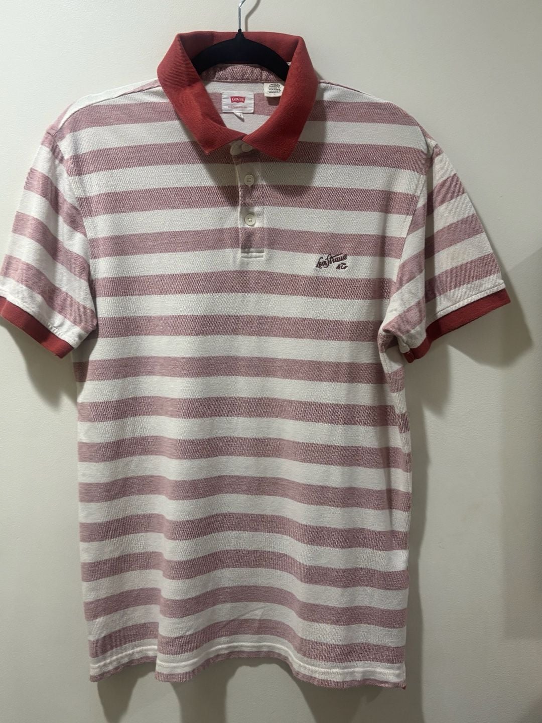 Levi’s Men’s Red Cream Striped Piqué Polo Shirt Logo Size Medium 2