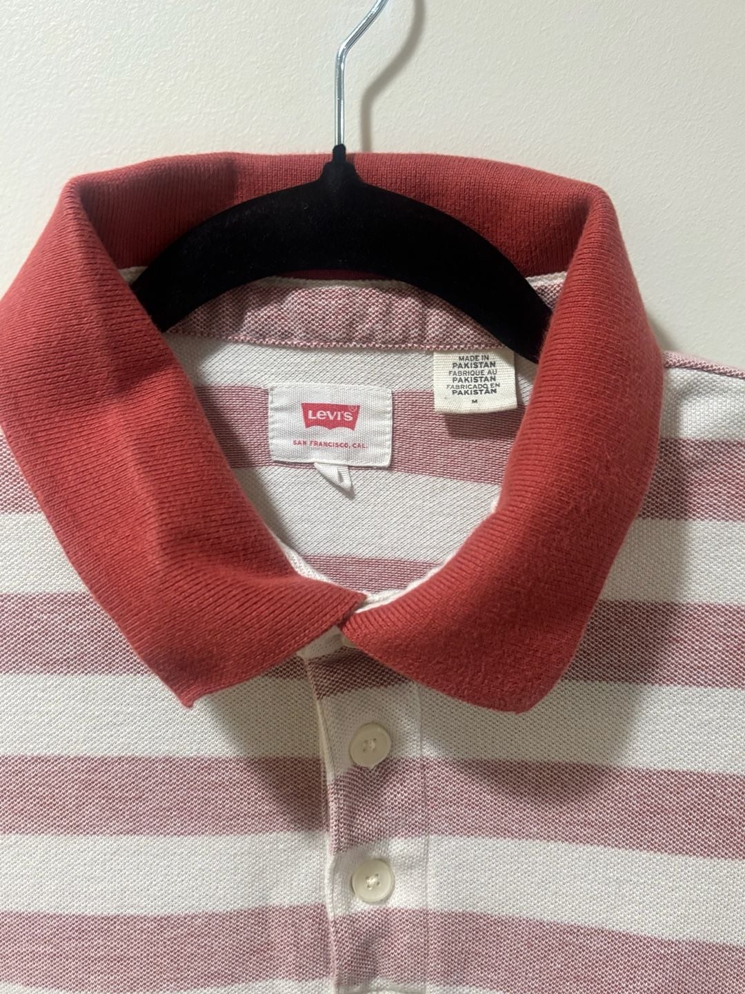 Levi’s Men’s Red Cream Striped Piqué Polo Shirt Logo Size Medium 4