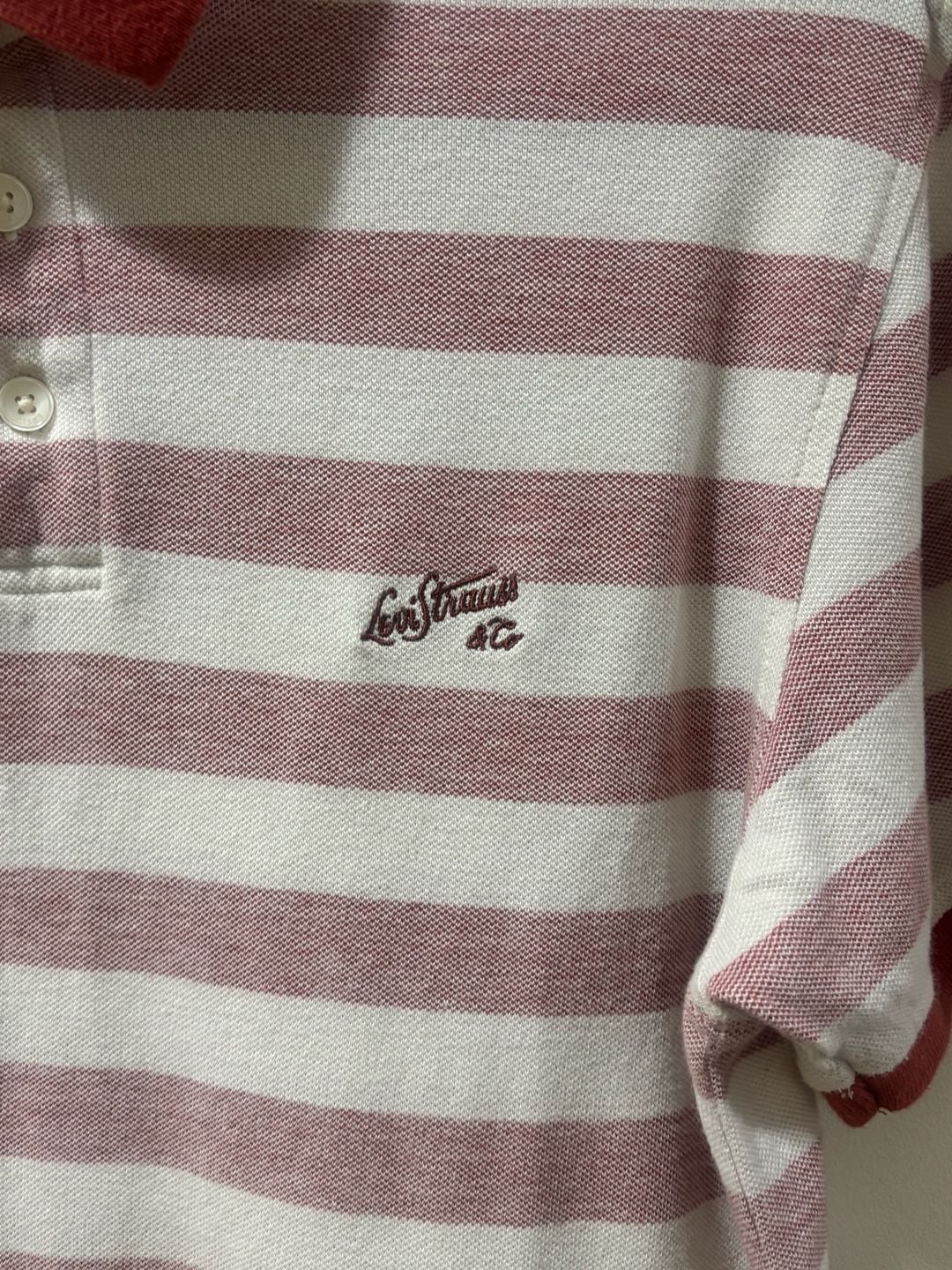 Levi’s Men’s Red Cream Striped Piqué Polo Shirt Logo Size Medium 5