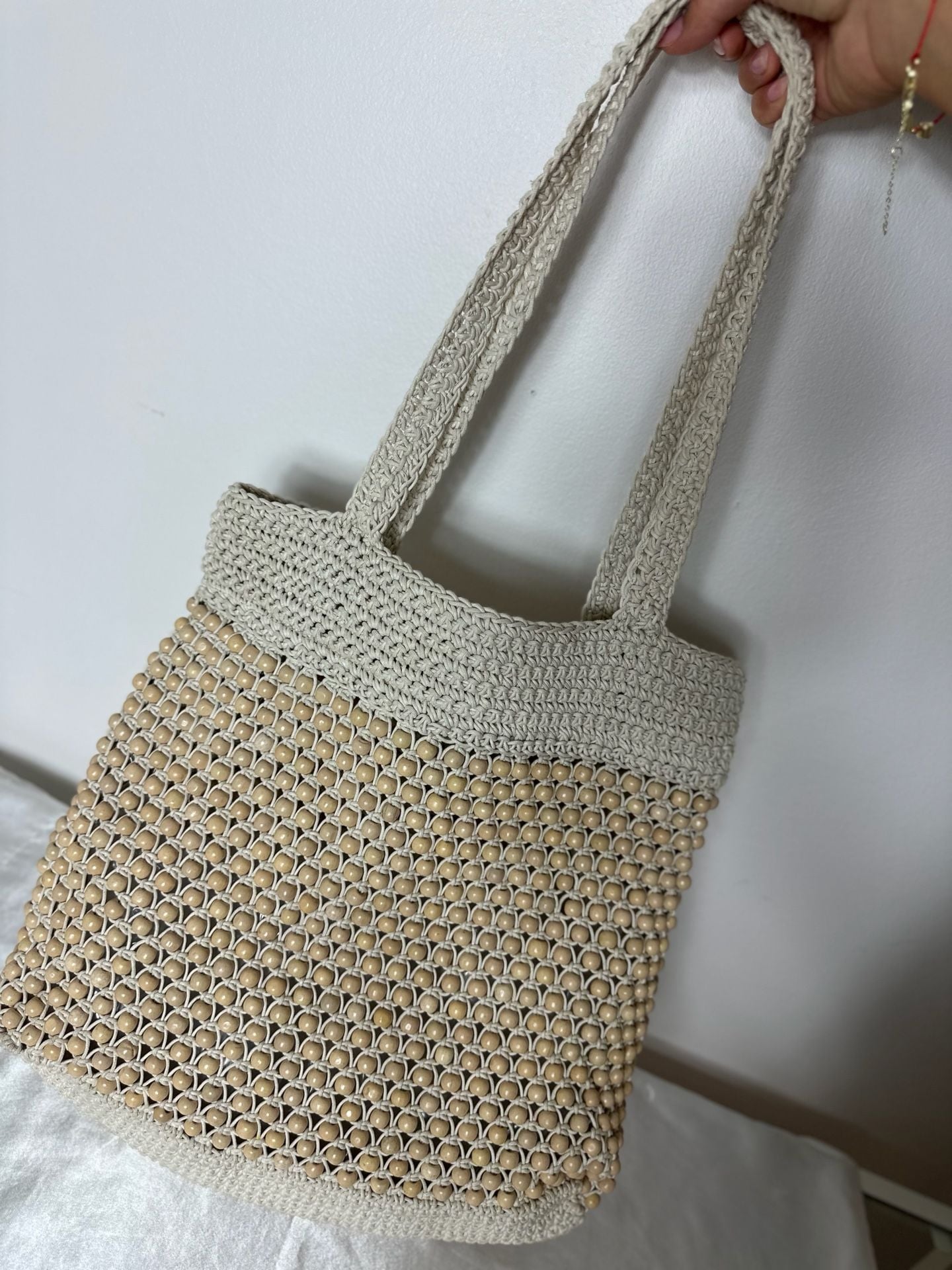 Madewell Beaded Crochet Tote Bag Beige 2