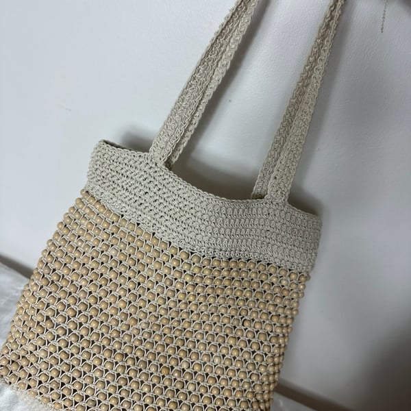 Madewell Beaded Crochet Tote Bag Beige