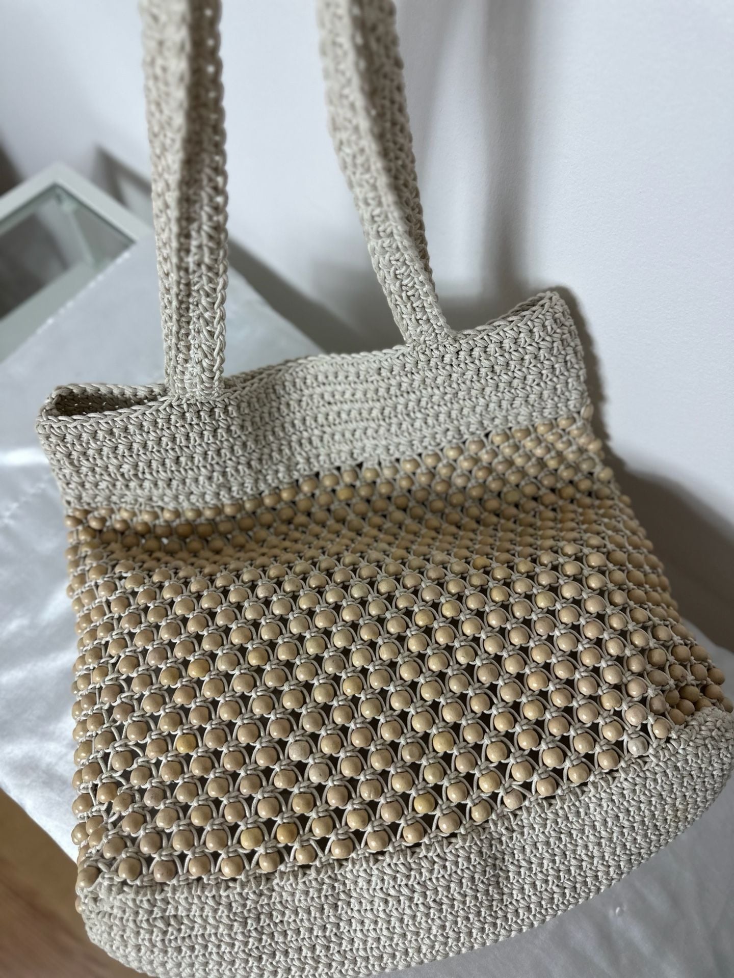 Madewell Beaded Crochet Tote Bag Beige 3
