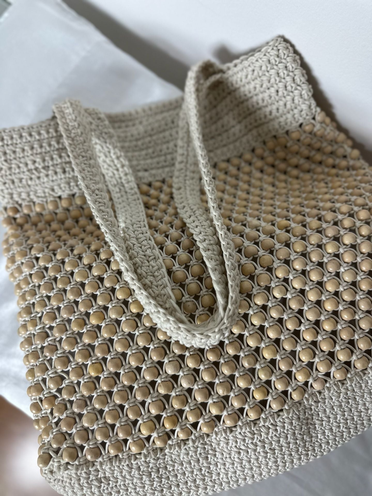 Madewell Beaded Crochet Tote Bag Beige 4