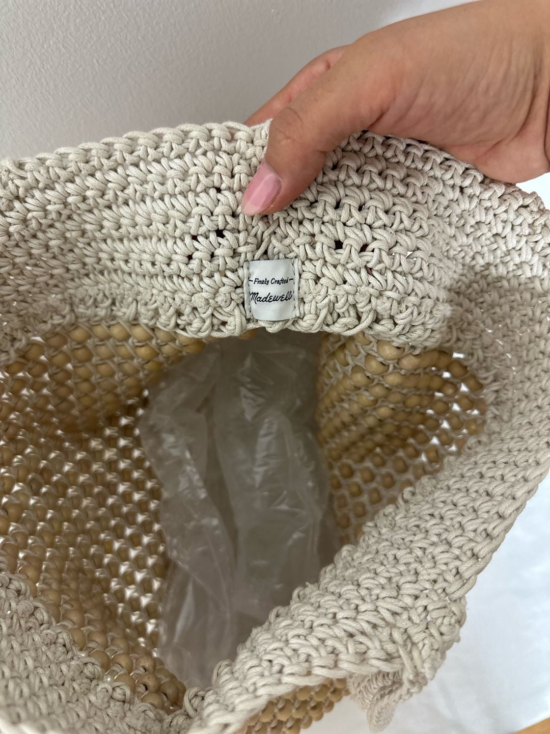 Madewell Beaded Crochet Tote Bag Beige 5