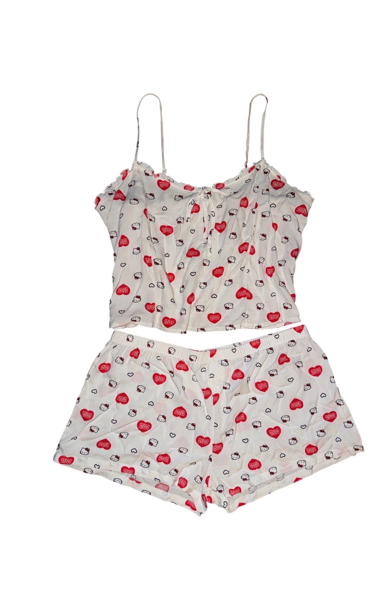 Hello Kitty Pajama Set Size XL White Heart Print 1