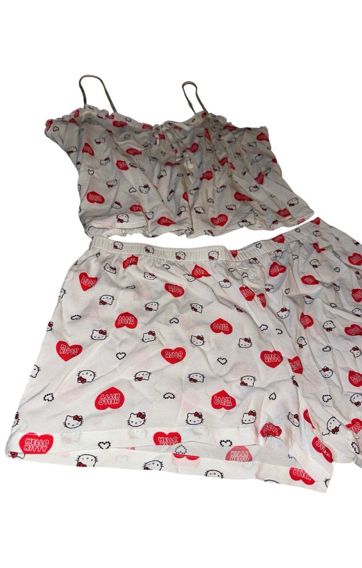 Hello Kitty Pajama Set Size XL White Heart Print 3