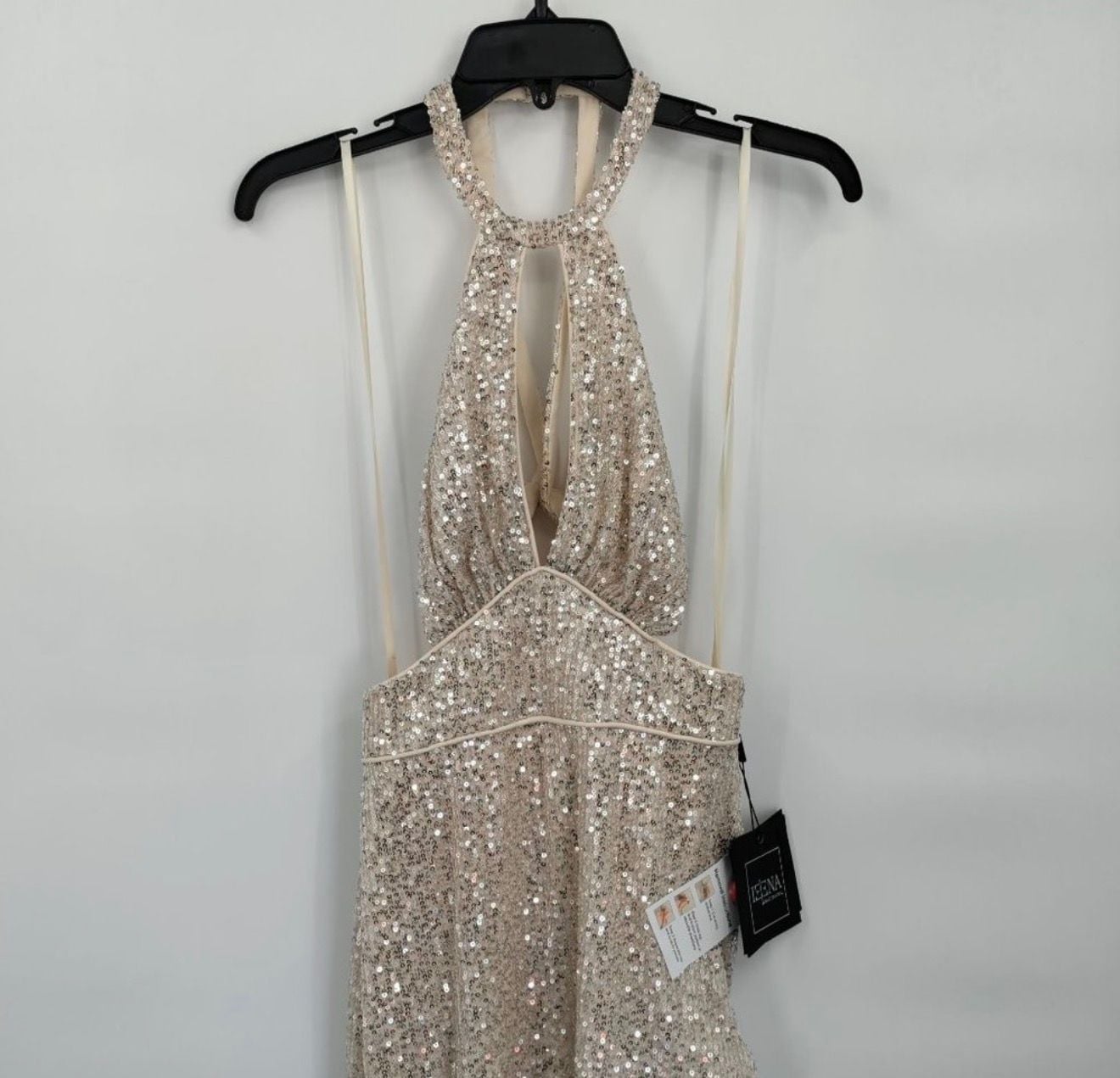 Ieena for Mac Duggal Sequin Ruffle Halter Gown Size 4 Nude NWT 5