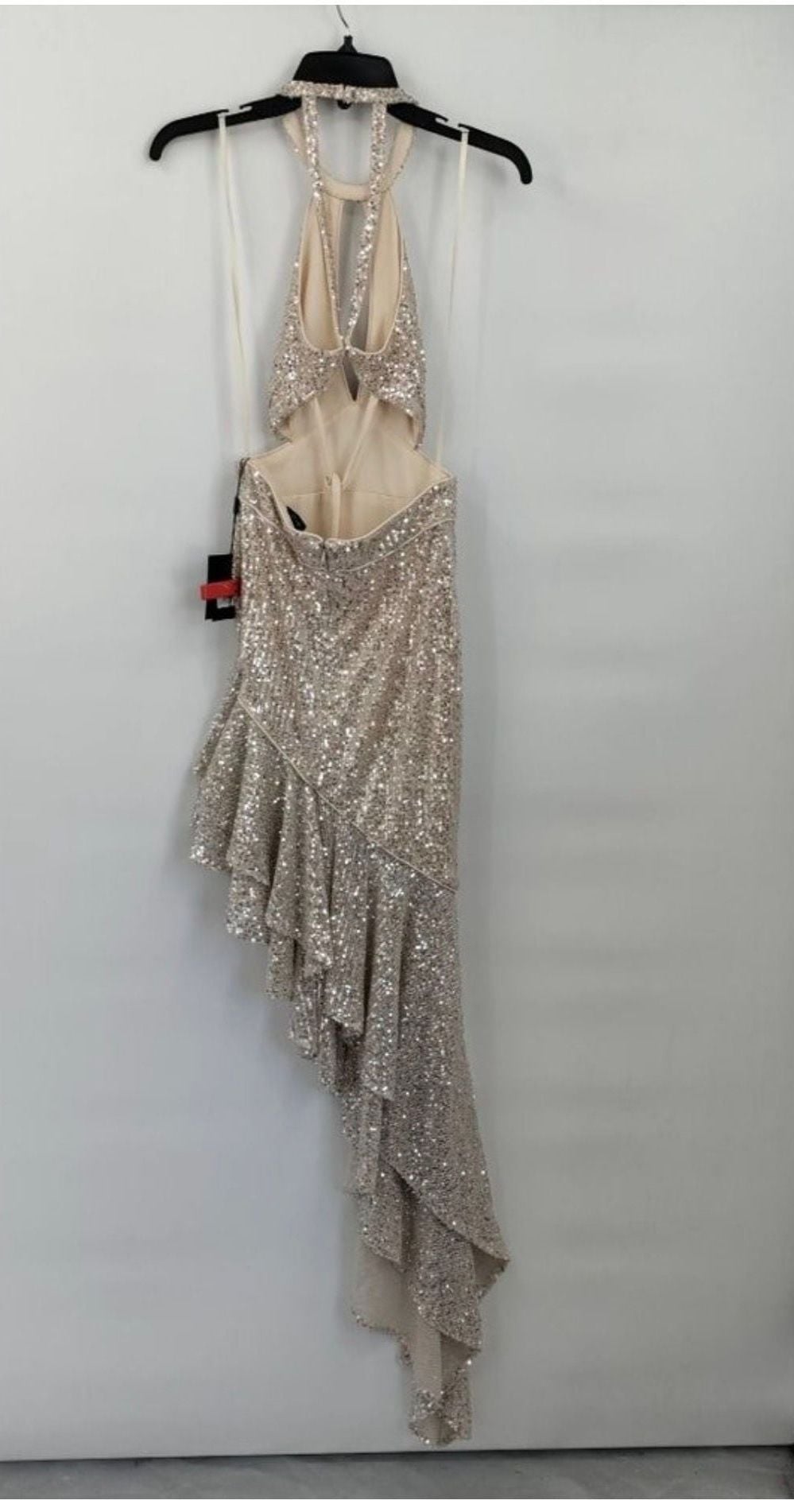 Ieena for Mac Duggal Sequin Ruffle Halter Gown Size 4 Nude NWT 4