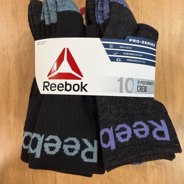 Reebok Pro Series Crew Socks Size 4-9 10-Pack Black New
