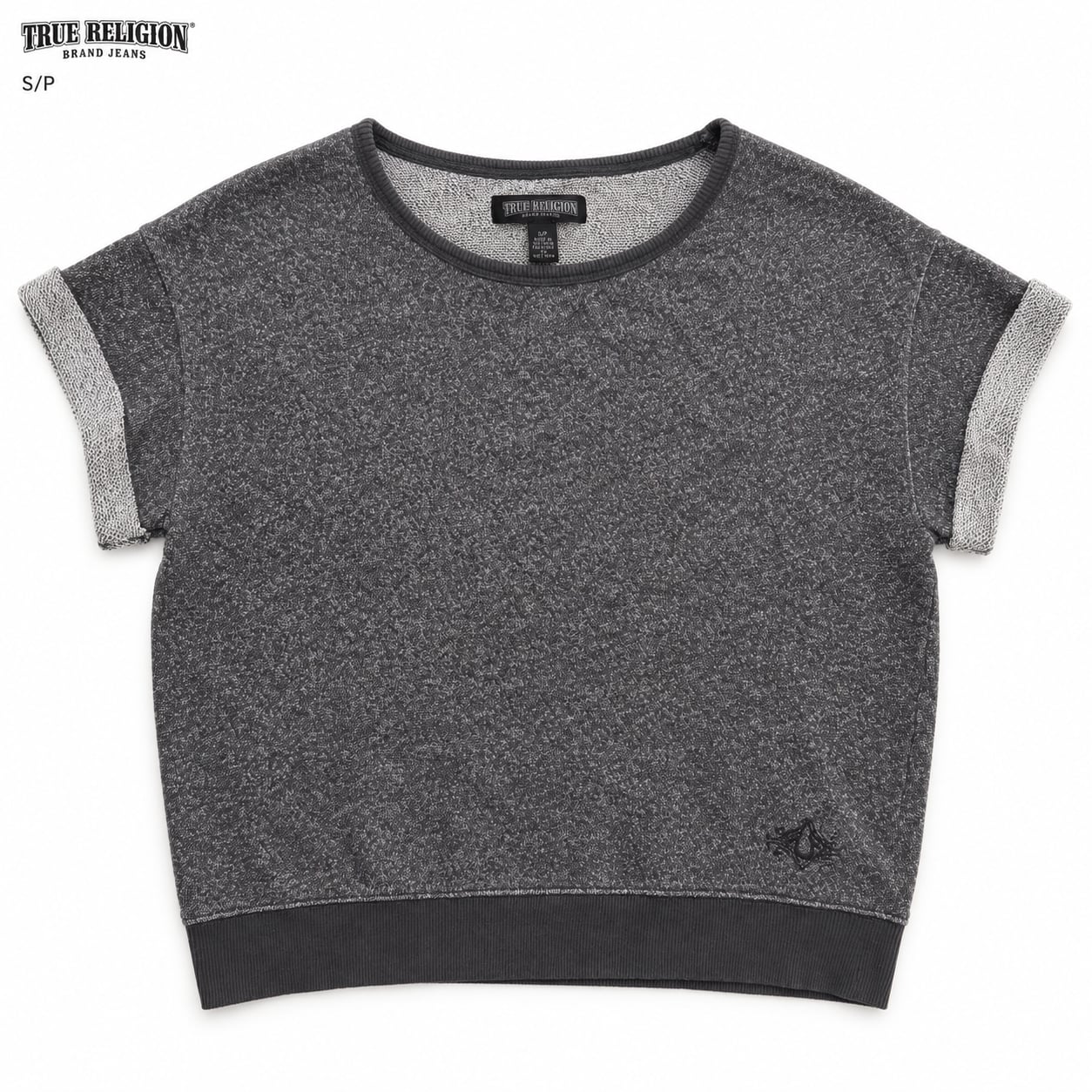True Religion Crop Sweatshirt S/P Grey Short Sleeve Cuffed 3
