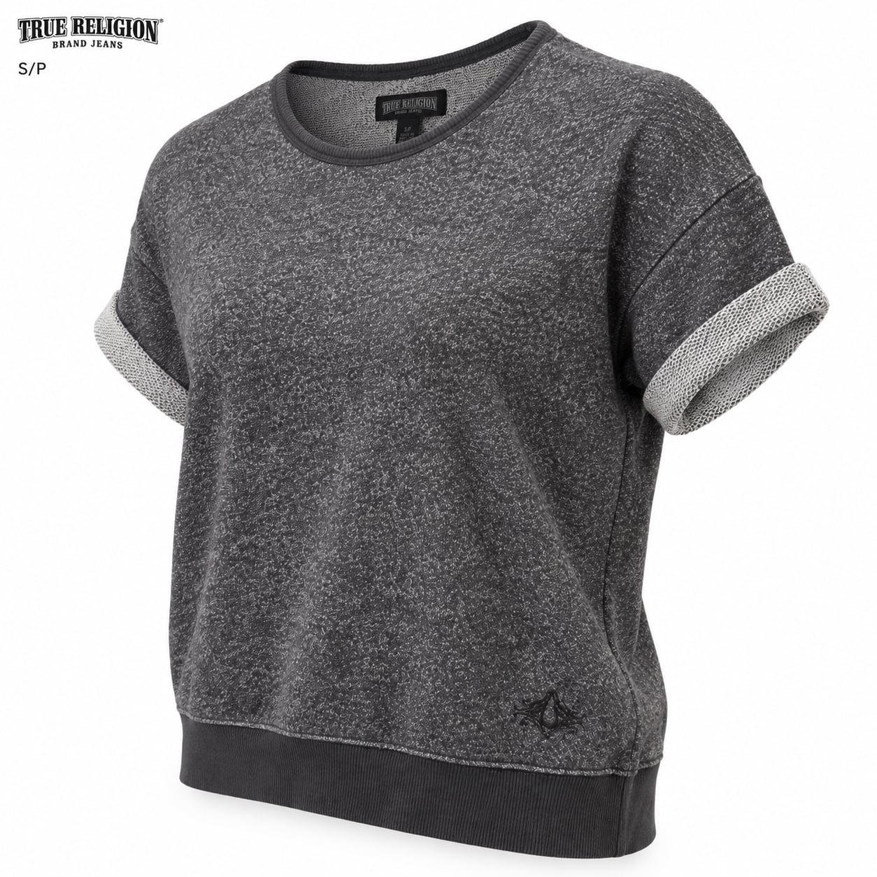 True Religion Crop Sweatshirt S/P Grey Short Sleeve Cuffed 4