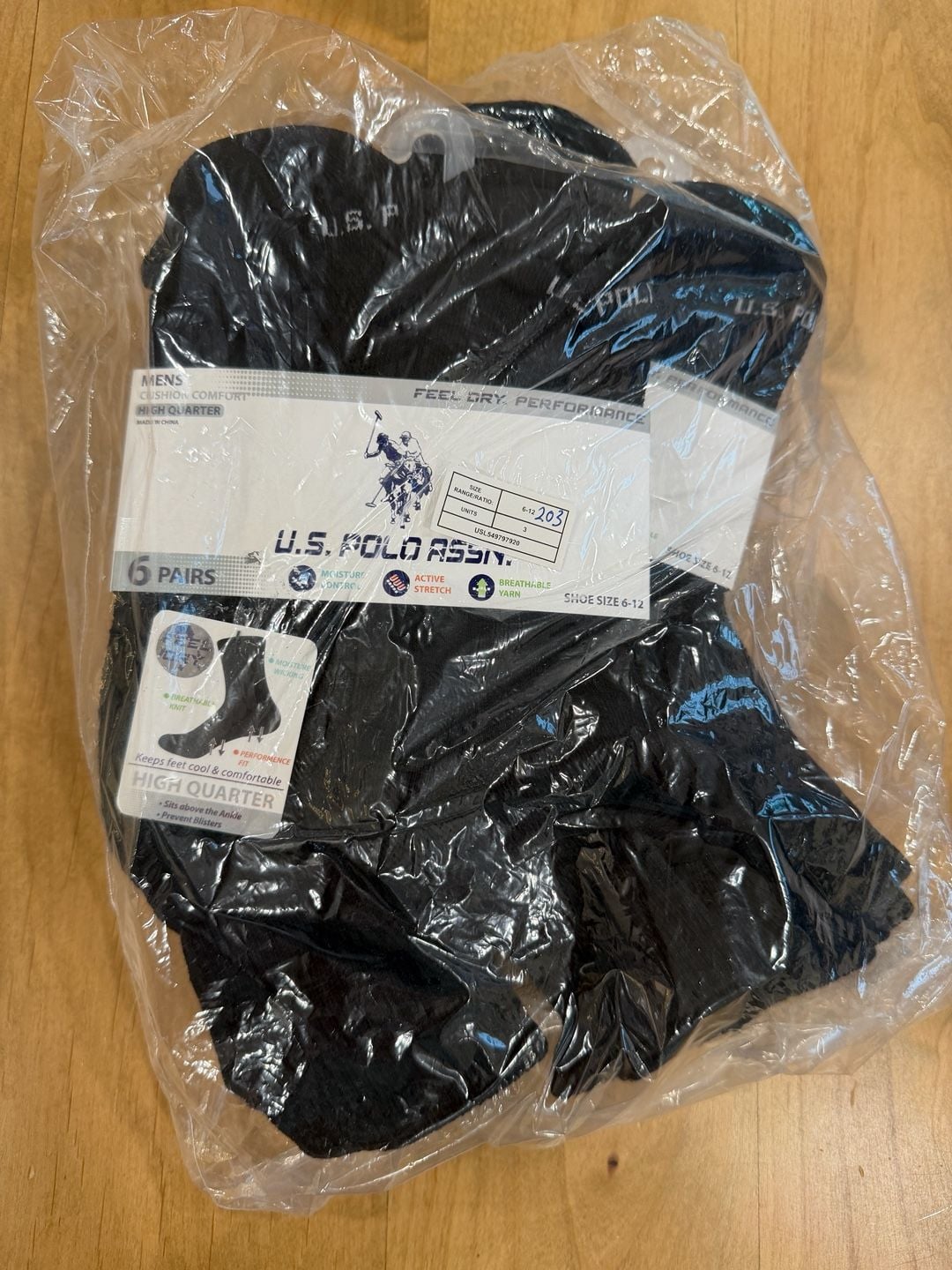 U.S. Polo Assn. High Quarter Socks Size 6-12 Black 6 Pairs, 2 packages 1