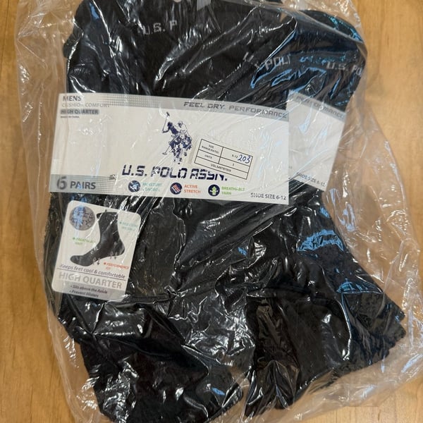 U.S. Polo Assn. High Quarter Socks Size 6-12 Black 6 Pairs, 2 packages 