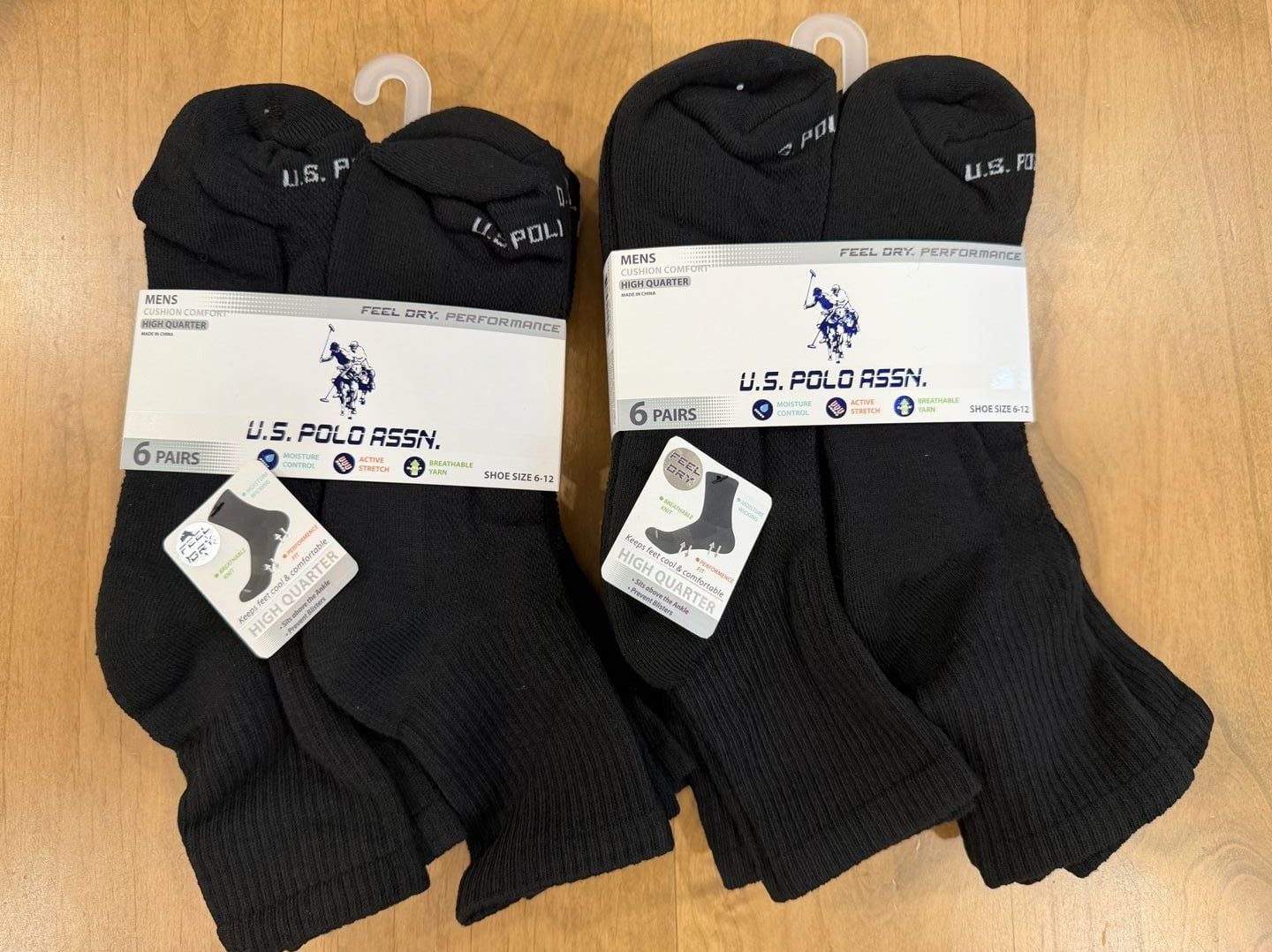 U.S. Polo Assn. High Quarter Socks Size 6-12 Black 6 Pairs, 2 packages 2