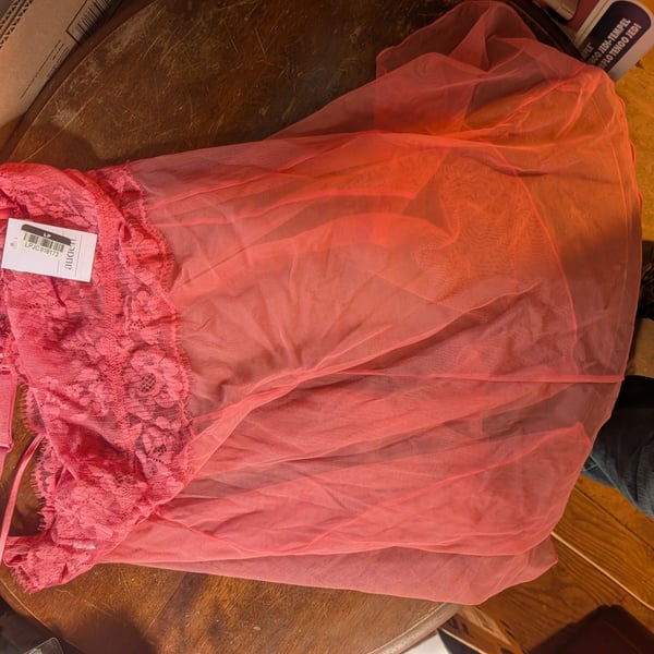 Auden Lace Chemise Size M Coral Mesh Lingerie Nightgown